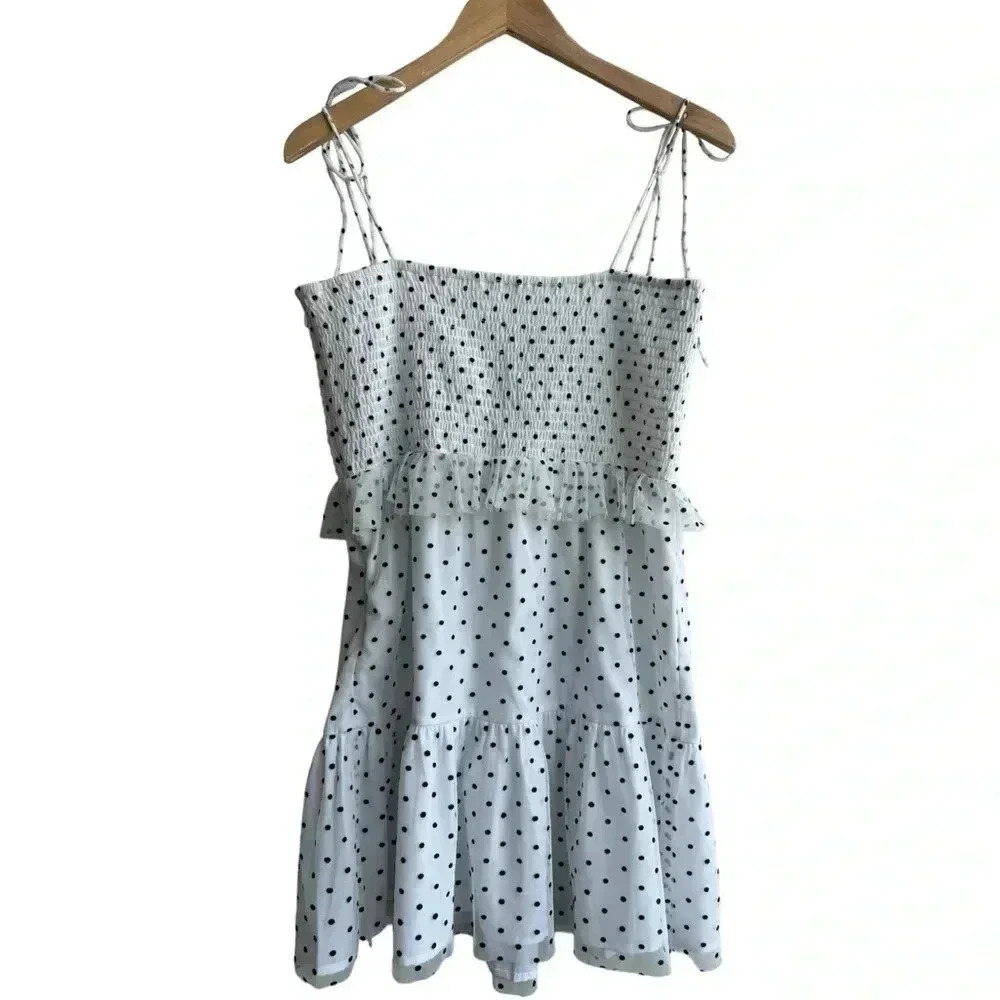 LOVERS + FRIENDS | NWOT Blakeley Mini Dress | Black White Polka Dot Ruffles | L - Picture 8 of 11